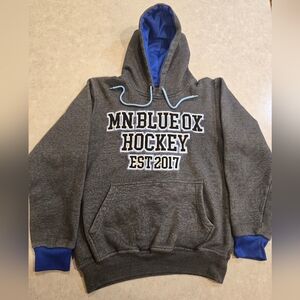 Minnesota Blue Ox Junior Hockey USPHL  Gray Pullover Hoodie. Adult Small.